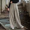 Johnature Pantalones casuales de pierna ancha para mujer, pantalones tie-dye de cintura elástica, otoño, bolsillos, cinturón, pantalones largos