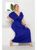 Plus Size Women’s Solid V-Neck Evening Dress, Sexy Loose Fit with Large Hem