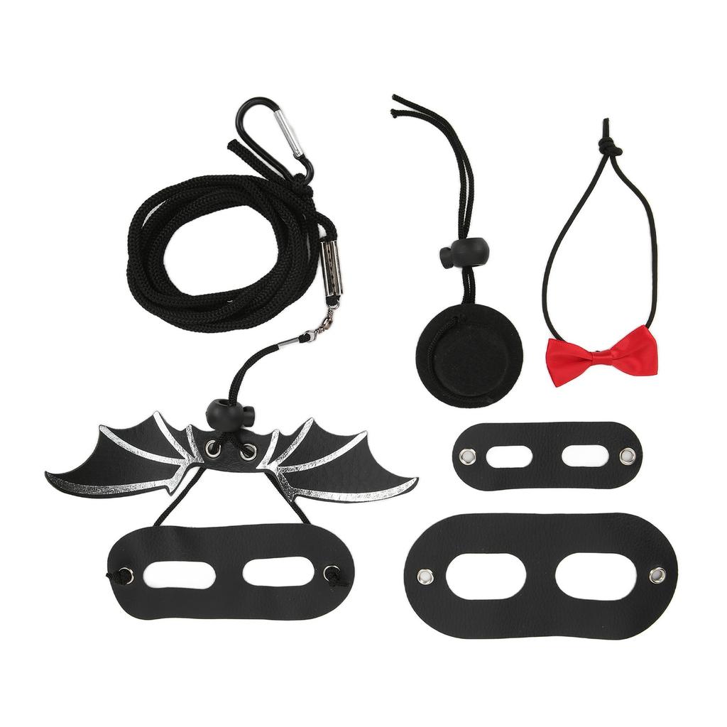 Reptile Harness and Leash Adjustable Lizard Traction Rope Hat Bowtie Set for Small Pet Animals(Black and Red Hat Set