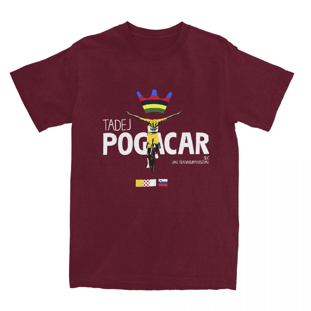 

Мужская футболка Tadej Pogacar Cycling Pogi Team, хлопковая одежда, летняя футболка Tour-De France с короткими рукавами и круглым вырезом, большой размер S бордовый