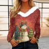 Women's Christmas Printed Long Sleeved Party Plush Neck V-neck Top
