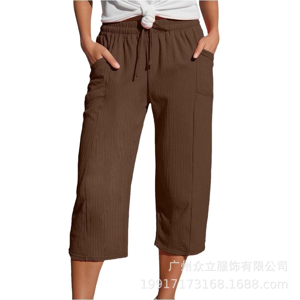 Women's Elastic Waist Cropped Pants In Multiple Colors