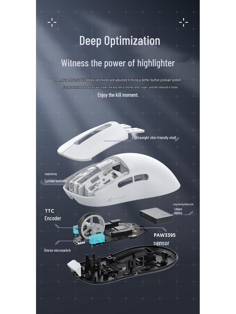 Attack Shark X3PRO Lightweight Esports Gaming Mouse - PAW3395, Three-Mode Wireless, 8K Resolution