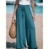 Women's Wide Leg Pants, Elastic Waistband, Lightweight Polyester, Casual Office Trousers, Mid-Rise Loose Fit, Spring Summer Fashion