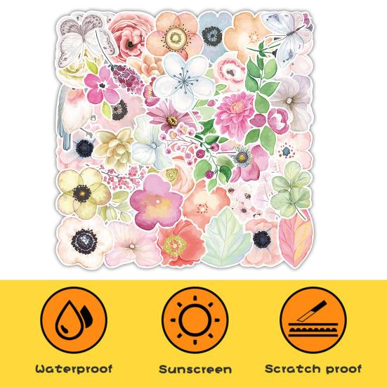 50 ks květinové nálepky Vodotěsné opakovaně použitelné nálepky na scrapbooking