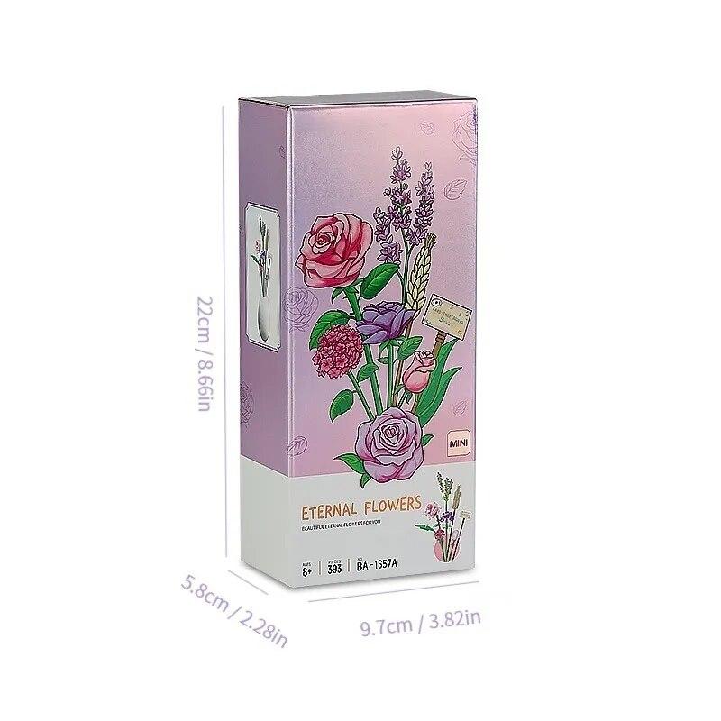Buchet de Flori Mini Trandafir Roz Lavandă 547 buc Seturi Blocuri de Construcție Decor Creativ pentru Casă Seturi Jucării Cadouri Aniversare cu Cutie
