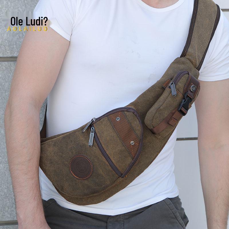 Men's Retro Canvas Crescent-Shaped Crossbody Bag: Large Capacity & Multifunctional