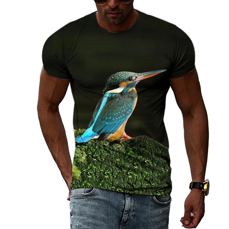 Camiseta con estampado de pájaros divertidos y personalidad de verano para hombre, camisetas casuales con cuello redondo y estampado 3D, estilo callejero de hip hop