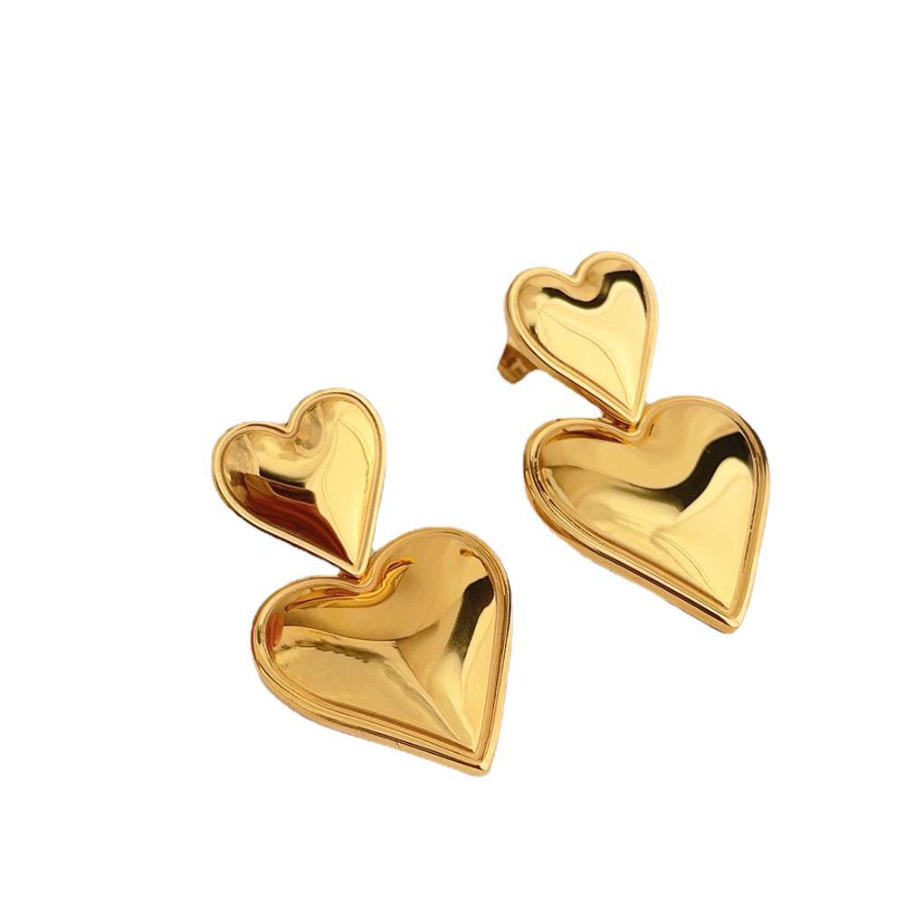 Gold and Silver Contrasting Color Pendant Love Earrings Personalized Vacuum Plating Titanium Steel Studs Do Not Fade