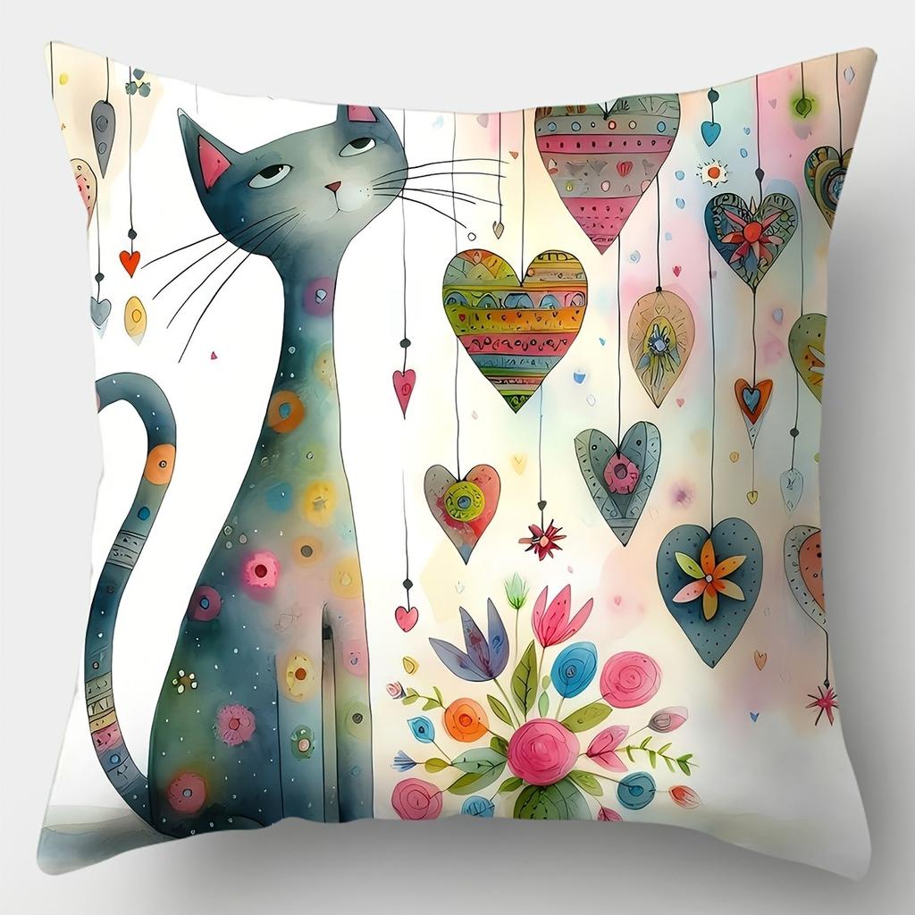 Cute Cat-Patterned Pillowcase ,Sofa Bedroom Cushion Cover, Single-sided Printing, Without Pillow Core
