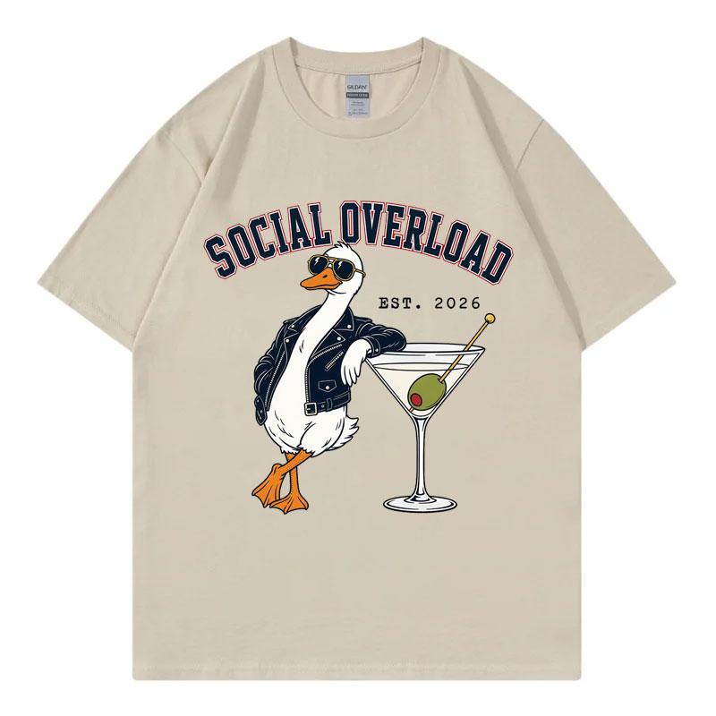 Social Overload Funny Goose Meme T-shirts High Street Fashion Trend Short Sleeve T Shirt Men Women Casual Cotton Summer T-shirt