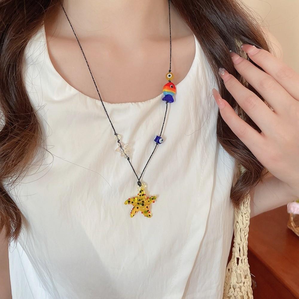 Ocean Sea Series Fish Starfish Necklace Bohemian Boho Ethnic Necklace Ceramic Fish Pendant  Girls