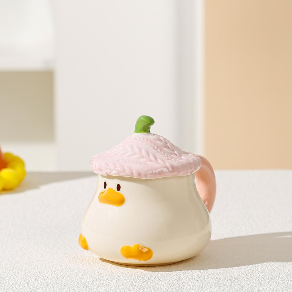 Cartoon Duckling Underglaze Color Cup Covered Cute Water Cup High Value Household Ceramic Cup Breakfast Cup