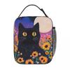 Sunflowers Surround Cat Pattern Insulated Lunch Bag for Women Kids Portable Food Boxes Thermal Lunch Box Tote