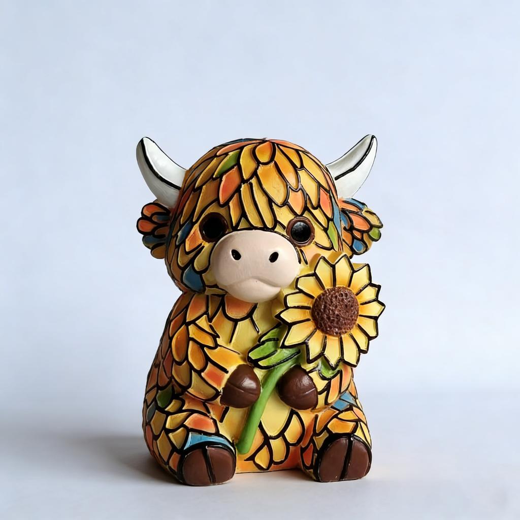 Sunflower Night Light Delicate Texture Cow Desk Lamp Led Night Light Hand-Painted Resin Animal Ornament For Children'S