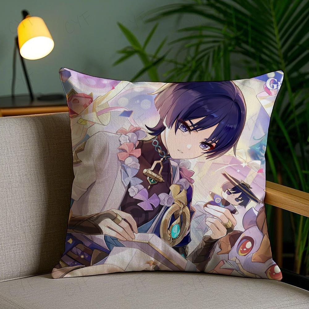 Scaramouche and Wanderer Game Pillow Case Anti-dustmite Pillowcase Invisible Zipper Silky Short Plush Sofa Cushion Cover