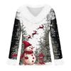 Damenmode Langarm Weihnachten V-Ausschnitt Bedrucktes Party Felliges Oberteil