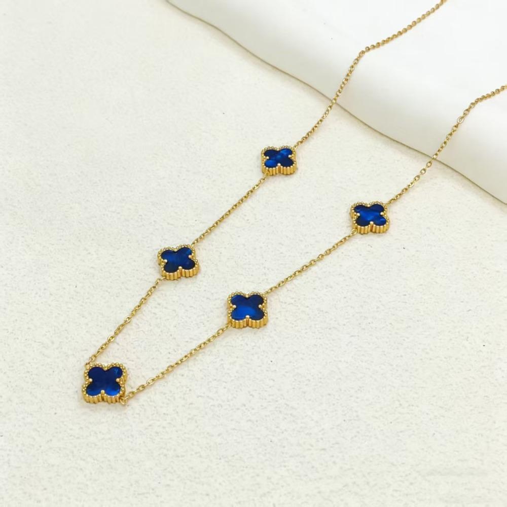 Collana a Quattro Foglioline e Cinque Fiori Double-sided in Acciaio al Titanio - Choker di Lusso Premium da Donna