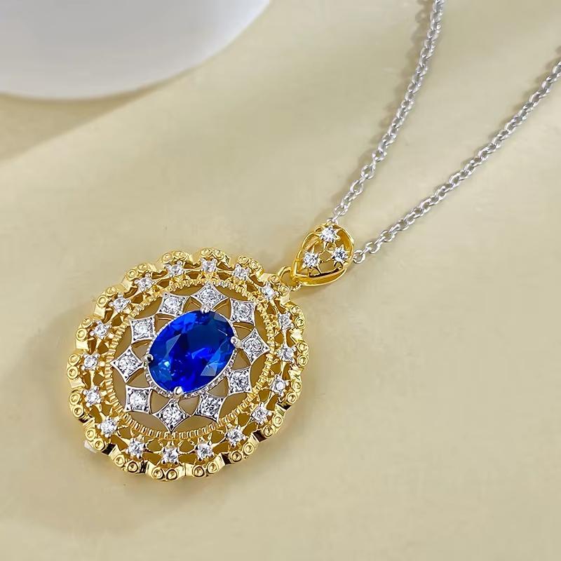 2023 New 5A Zircon Italian Craft Palace Style Sapphire Necklace Pendant for Women and Women's Jewelry