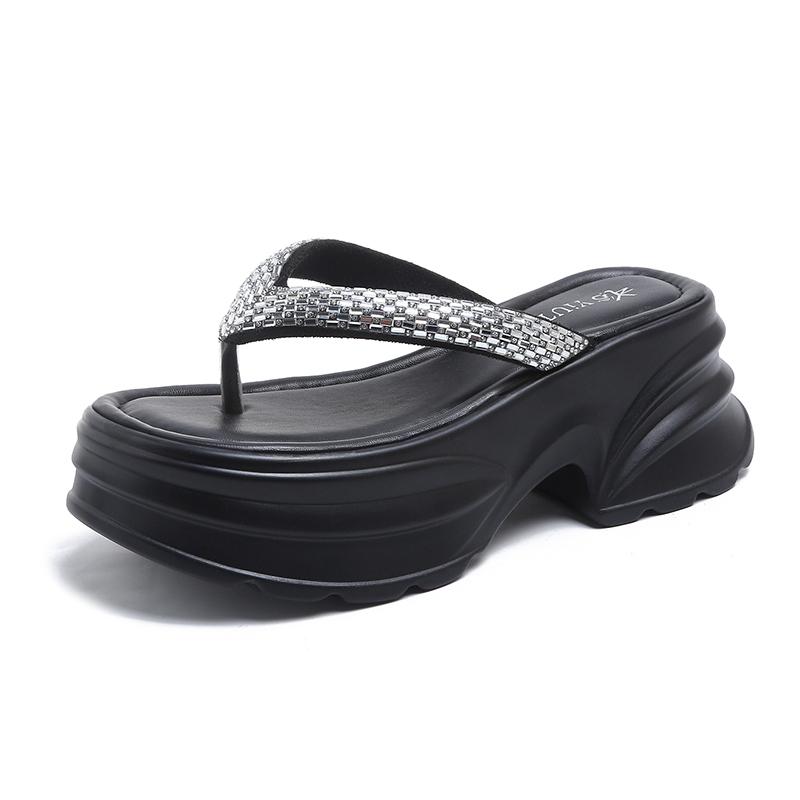 Fashion 8CM Women High Platform Slippers New 2025 Summer Crystal Beach Flip-Flops Ladies Wedge Heels Shoes Woman Outside Chunky Sandals