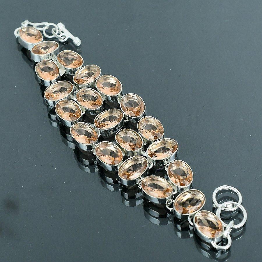 Morganite Oval Shape Gemstone Jewelry Set Handmade Necklace Bracelet Earrings
