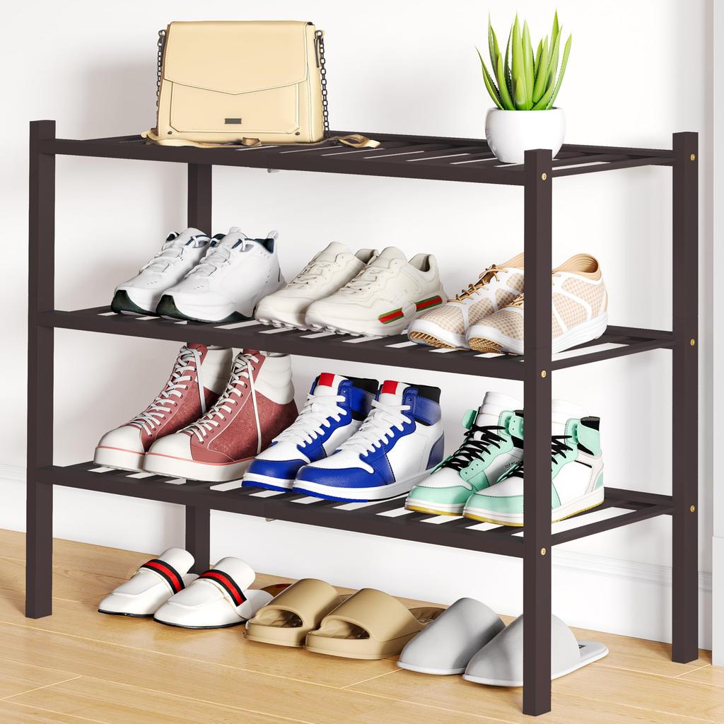 Olanly Bamboo Shoe Organizer Quality Expandable Shoe Rack Stackable Free Standing Wooden Shoe Storage Shelf For Entryway Closet
