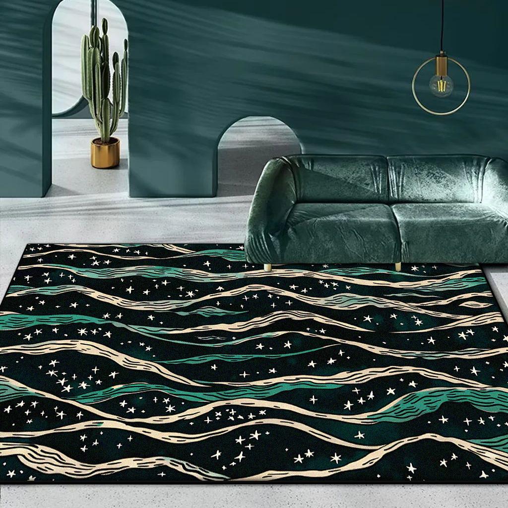 Abstract Green Ripple Carpet Living Room Decoration Sofa Area Rugs Non-slip Bedroom Lounge Floor Mat Kid Room Bedside Door Mats
