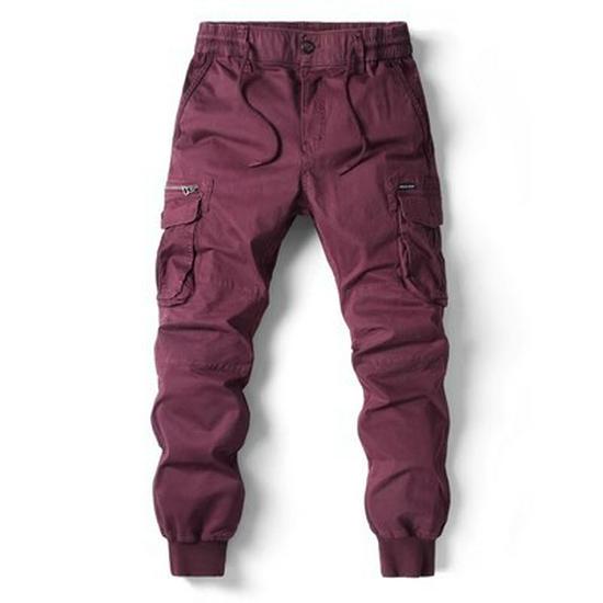Men's European & American Cargo Jogger Pants - Autumn/Winter, Drawstring Elastic Waist, Casual Style