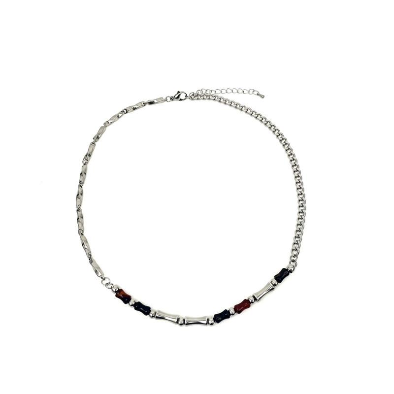 Geometric Beaded Agate Necklace With Steel Chain For Women And Men