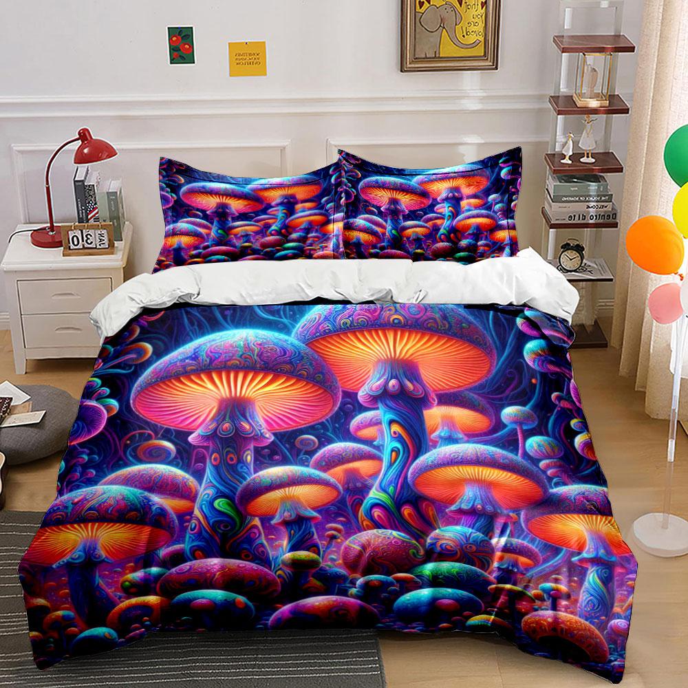 Psychedelic Glowing Mushrooms Bedding Duvet Cover Set Duvet Cover Pillowcases (1 * Duvet Cover 2 * Pillowcases, Without Duvet Insert)