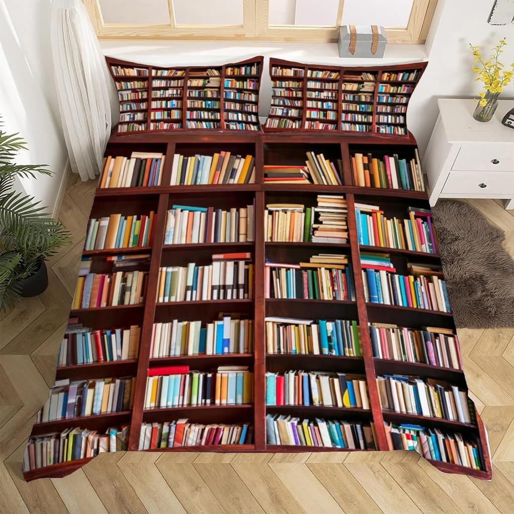 Library Duvet Cover Sets For Teens Queen King Twin Size Lightweight Down Room Decor 2 Pillowcases And 1 Duvet Cover No Comforter