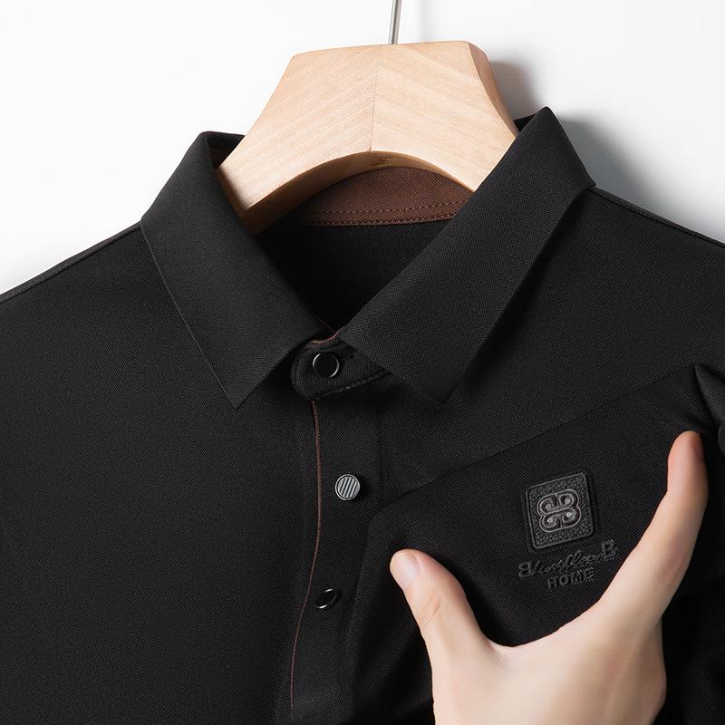 High-End Men'S Seamless Long-Sleeved Polo Shirt T-Shirt Medium Color Matching Placket Lapel Polo Shirt