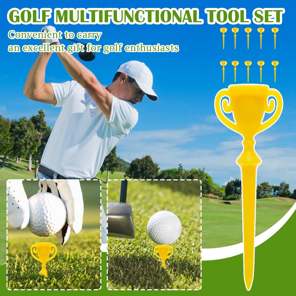Creative Trophy Golf Tee Set 10 Pieces Durable Golf Ball Holder Stakes Golf Sport Accessories for Outdoor Practice and Game Use