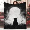 1pc Vintage Black Cat Moonlit Night Floral Print Blanket 60x80 Inch - Soft Thread Count All-Season Cozy Throw for Bedroom