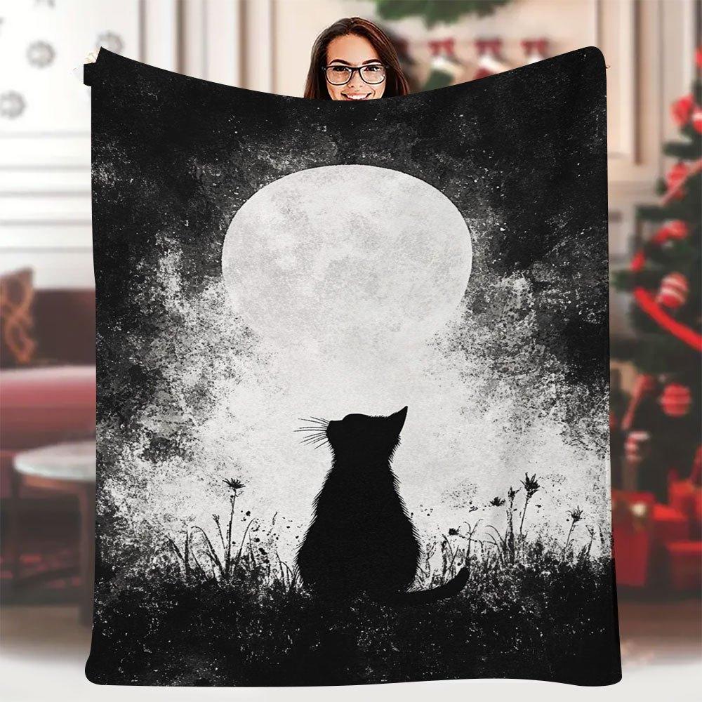 

1pc Vintage Black Cat Moonlit Night Floral Print Blanket 60x80 Inch - Soft Thread Count All-Season Cozy Throw for Bedroom 70x100cm28x39in