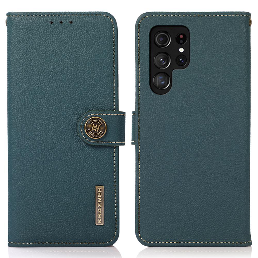 KHAZNEH for Samsung Galaxy S26 Ultra Case Genuine Cow Leather RFID Blocking Wallet Phone Cover