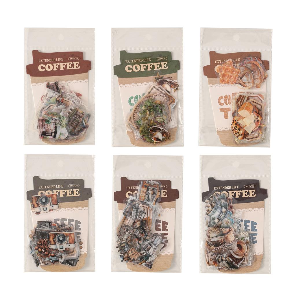40pcs/pack lace coffee series creative retro aesthetic PET stickers DIY diary handmade scrapbook decorative stickers
