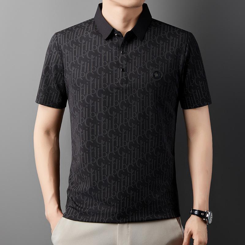 Casual Men's Short-Sleeved T-shirt Men's Summer New Young and Middle-Aged Jacquard Fashion Casual Polo Shirt