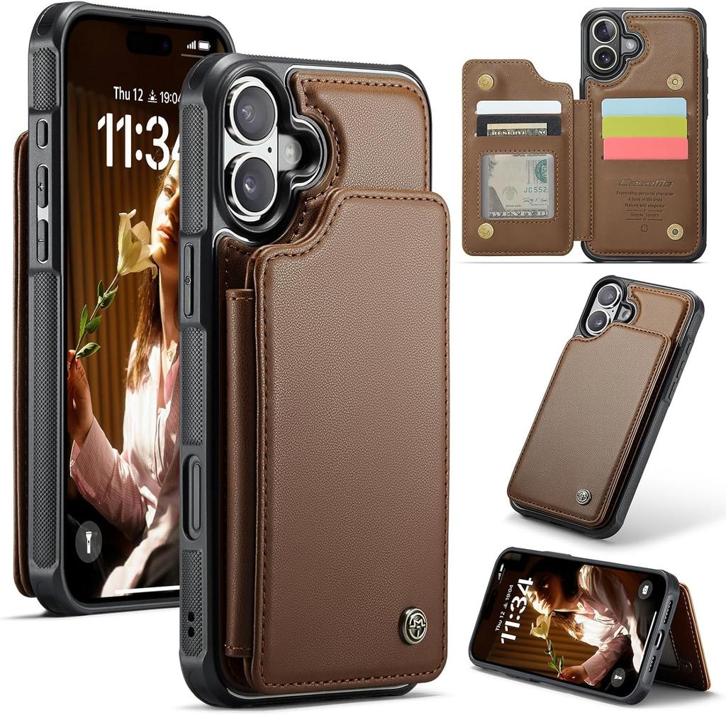 IPhone Wallet Protective Case with Card Holder, RFID Shielding, Men's and Women's Shock-absorbing Leather Bracket, Durable Protective Phone Case