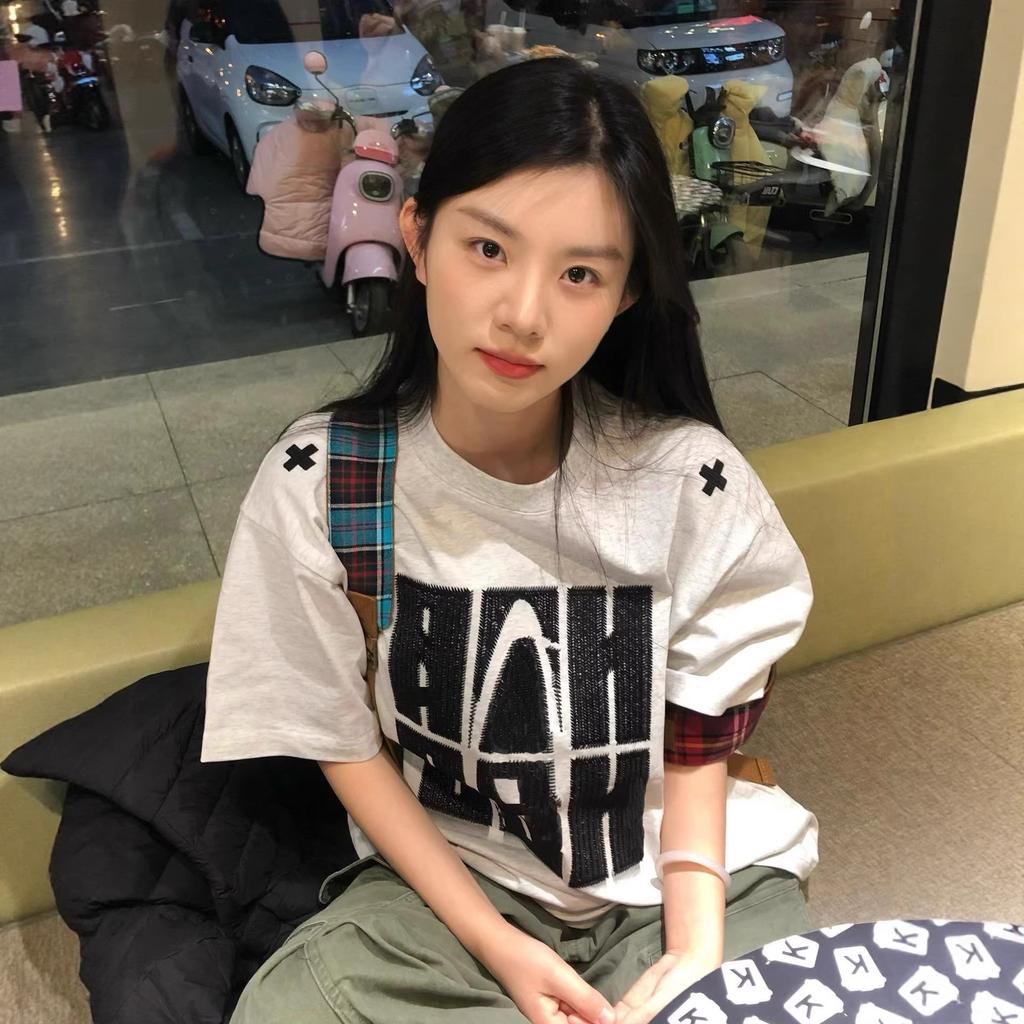American High Street Printed Letter Large Size Short-sleeved T-shirt Women's Fat Mm Summer Loose Design Niche Couple Top