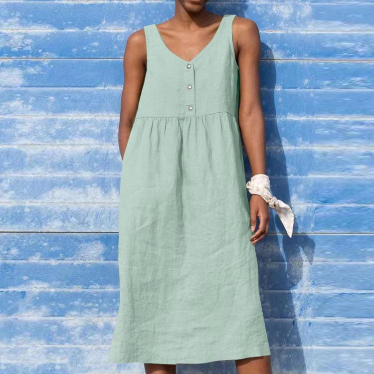 Summer Boho Dress Women Casual Cotton Linen Sleeveless Large Size Holiday Fashion Spring Dress