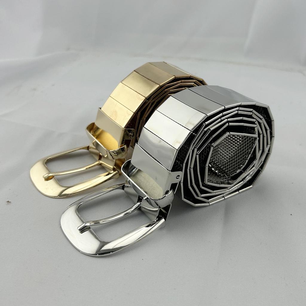 Tüm Metal Sac Kemer Kişiselleştirilmiş Hip Hop Metal Ayna Payetler Geniş Altın Gümüş Kemer