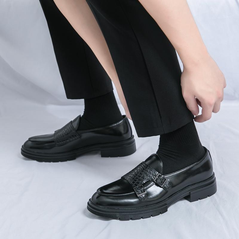 Spring and Autumn New Large Size Munch Shoes Double Buckle Leather Shoes Size Business Dress