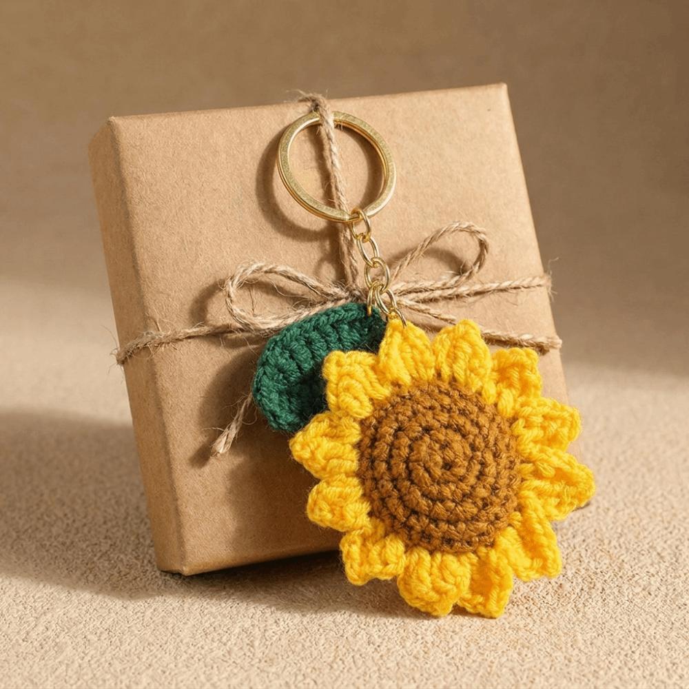 Cotton Knitted Keychain With Rope Bag Lanyard Charm Cute Crochet Sunflower Pendant Daily