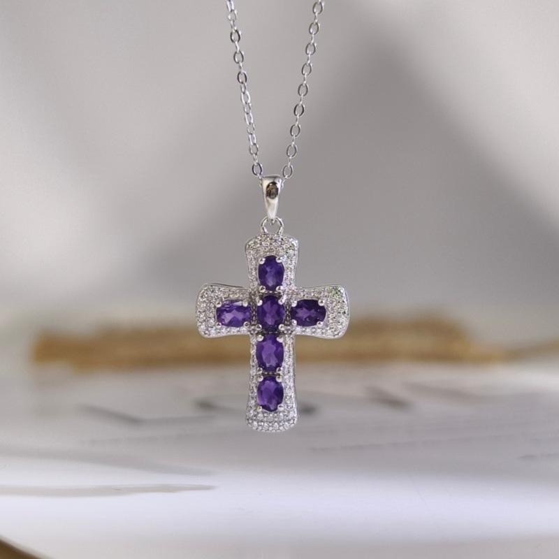 S925 Silver Four-leaf Clover Necklace, Natural Crystal Pendant, Clavicle Chain for Women 925 silver