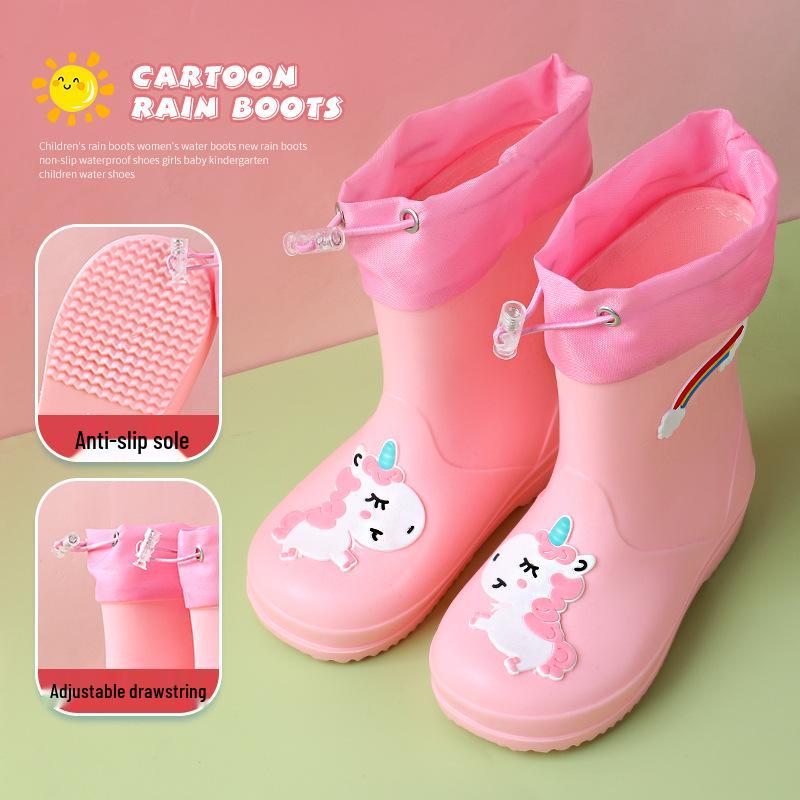 Kinder Cartoon Wasserdichte Rutschfeste Gummistiefel mit Plüschfutter für Kleinkinder und größere Kinder