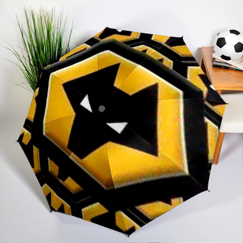 Ombrello Automatico Stampato con Emblema del Wolves Football Club, 8 Stecche per Viaggio, Campeggio, Ombrello Casual, Regalo Essenziale per la famiglia e gli amici