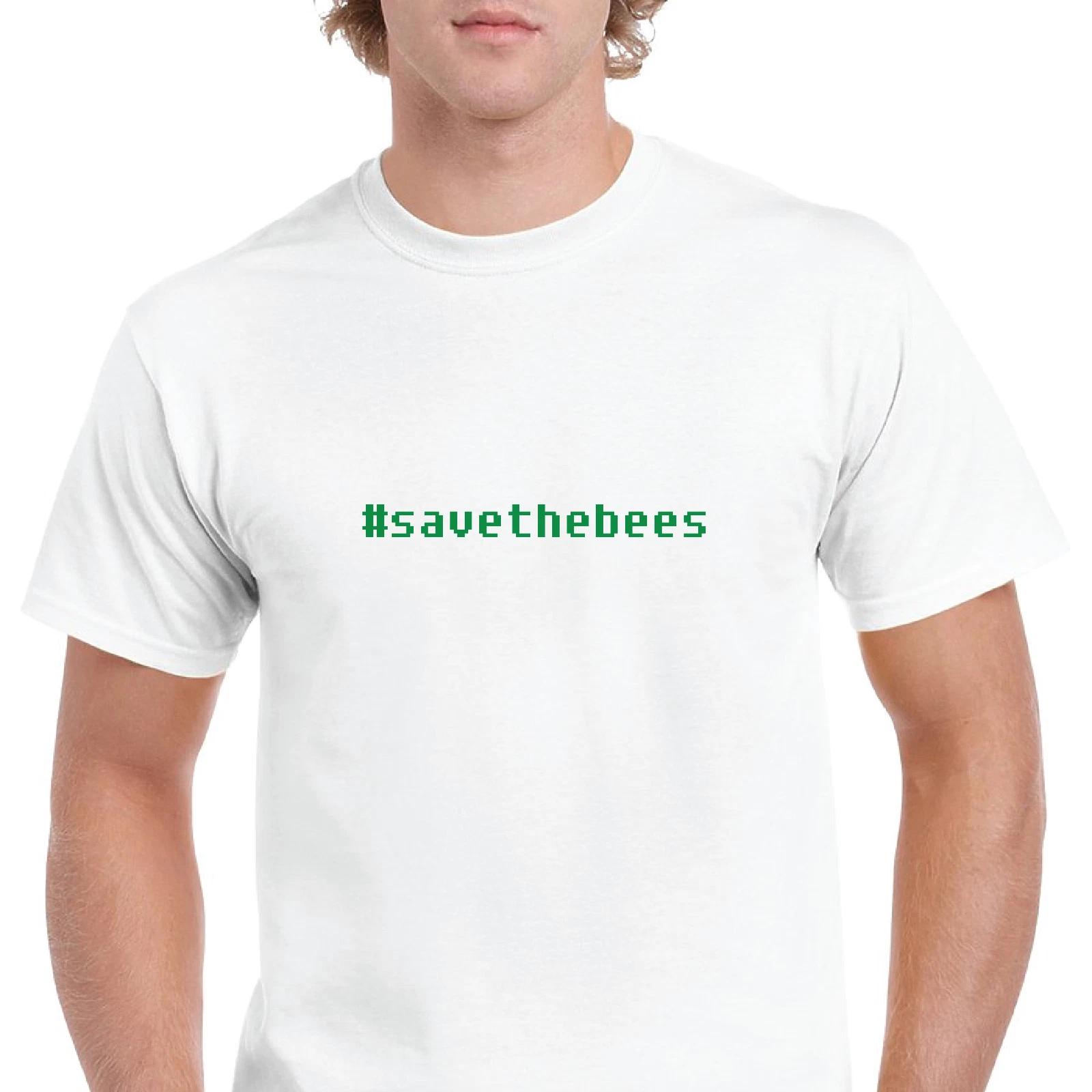 

Save The Bees #savethebees Retro Computer Font White Solid Cotton T-Shirt S-5XL XL
