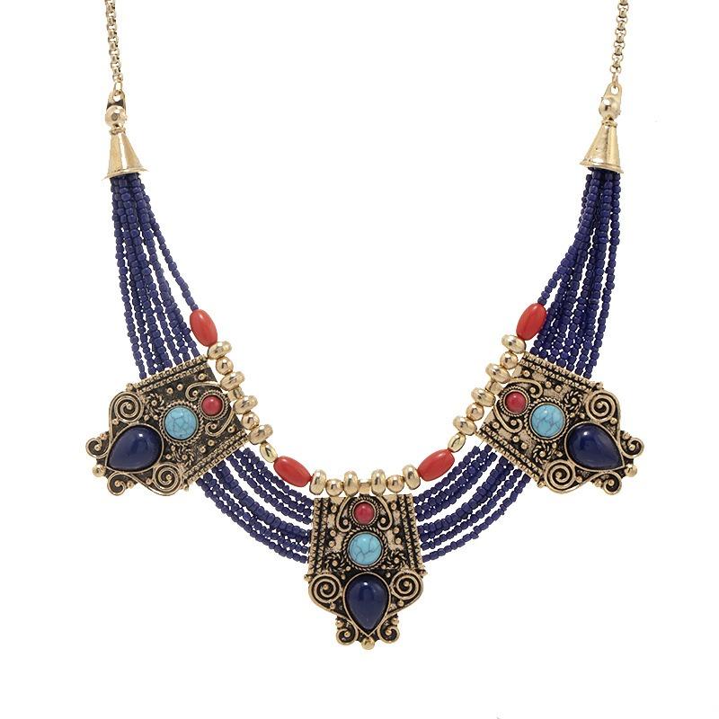 Tibetan Vintage Exotic Bohemian Necklace Nepalese Clavicle Chain Pendant Forehead Ornament Female
