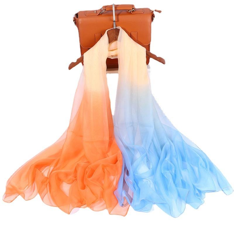 Gradient color silk scarf for autumn and winter, women's large sheer scarf, outdoor fashion scarf, sun protection shawl, beach scarf, stylish